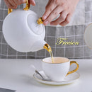 典雅骨瓷茶具套装 陶瓷花茶杯 陶瓷壶 花卉茶壶套装 咖啡馆马克杯 咖啡杯 白金茶杯 茶具套装