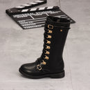 Children Boots Girls Warm Fashion Metal button Knee-high Boots Quality Leather Waterproof Warming High-top Plush Boots