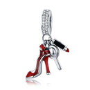 BISAER 925 Sterling Silver High Heels Shoes&Lipstick Charms Beads Wine Glass Pendant Fit Elegant Women DIY Bracelet Fine Jewelry