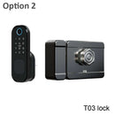RAYKUBE指纹门锁，带蓝牙TT Lock APP密码智能卡，13.56mhz IC，可与网关WiFi Alexa T03配合使用