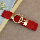 Designer Luxury Fashion Girl Elastic Belt New Dress Skirt Elastic Wide Waist Seal Gold Round Buckle Women&