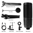  Professional PC Microphone with Noise Cancelling Mute Button USB Desktop Studio Condenser Mic for PS4 Gaming Recording YouTube