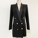TOP QUALITY 2022 Newest Designer Blazer Jacket Women's Lion Buttons Double Breasted Satin Shawl Collar Long Brazer