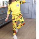 冬季女童服装套装 花卉图案女婴服饰 棉质儿童运动服 卫衣+长裤 圣诞服装