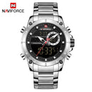 NAVIFORCE Luxury Original Men Sports Wrist Watch Gold Quartz Steel Waterproof Dual Display Clock Watches Relogio Masculino 9163
