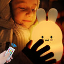Rabbit LED Night Light Touch Sensor Remote Control 9 Colors Dimmable Timer Rechargeable Silicone Bunny Lamp for Kids Baby Gift