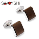 SAVOYSHI 男士衬衫袖扣 高品质方形棕色石袖扣 品牌珠宝 特别礼物 免费刻字姓名