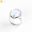 CSJA New Women Finger Rings Oval Natural Stone Cabochon Tiger Eye Opal Unakite Pink Quartz Lapis Lazuli Chakra Wedding Ring E583