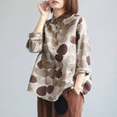 2022春季新款女衬衫长袖棉麻纽扣休闲衬衫复古波点印花复古衬衫上衣P11