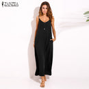 Vestidos 2022 Summer ZANZEA Women  Strapless Sexy V Neck Sleeveless Dress Casual Loose Long Maxi Solid Dress White Oversized