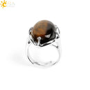 CSJA New Women Finger Rings Oval Natural Stone Cabochon Tiger Eye Opal Unakite Pink Quartz Lapis Lazuli Chakra Wedding Ring E583