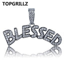 TOPGRILLZ Bubble Letters BLESSED Pendant Necklace Men Women Hip Hop Gold Silver Color Iced Out Cubic Zircon Jewelry Necklace