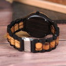 BOBO BIRD D30-1 Two-tone Zebra Wood & Ebony Wooden Watches Luminous Hands Quartz Wristwatch for Men in wooden Gift Box