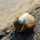 Fine Natural Larimar Rings Leaves Ring Larimar Women Rings Blue Opal Jewelry 925 Sterling Silver Jewelry Larimar Wedding Rings