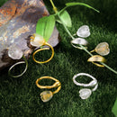 Lotus Fun Real 925 Sterling Silver 18k Gold Ring Natural Crystal Handmade Fine Jewelry Lily of the Valley Flower Rings For Women