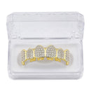 TOPGRILLZ Hip Hop GRILLZ Iced Out AAA Zircon Fang Mouth Teeth Grillz Caps Top &amp; Bottom Grill Set Men Women Vampire Grills