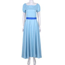 Women Halloween Cosplay Costume Wendy Dress Boat Neck Short Puff Sleeves Princess Party Fancy Maxi Dress with Headwear and Belt