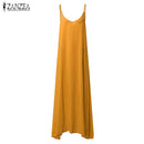 Vestidos 2022 Summer ZANZEA Women  Strapless Sexy V Neck Sleeveless Dress Casual Loose Long Maxi Solid Dress White Oversized