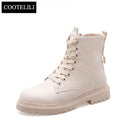 COOTELILI Fashion Zipper Flat Shoes Woman High Heel Platform PU Leather Boots Lace up Women Shoes Ankle Boots Girls 35-40