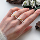 Lotus Fun 纯银925 天然手工设计师精品可调节戒指 女士枝头鸟戒指 Bijoux