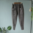 Casual Autumn Winter Women Pants Korean Elastic High Waist Pockets Suede Harem Pants Trousers Women Pantalon Femme