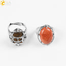CSJA New Women Finger Rings Oval Natural Stone Cabochon Tiger Eye Opal Unakite Pink Quartz Lapis Lazuli Chakra Wedding Ring E583