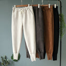 Casual Autumn Winter Women Pants Korean Elastic High Waist Pockets Suede Harem Pants Trousers Women Pantalon Femme