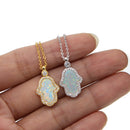 fashion 2022 turkish hamsa hand pendant necklaces women ladies delicate dainty gold silver color white fire opal stone necklace