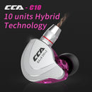 CCA C10 耳机 4动铁+1动圈混合技术 HiFi 入耳式音乐 DJ 游戏运动耳机 主动降噪监听耳机
