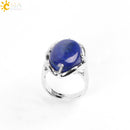 CSJA New Women Finger Rings Oval Natural Stone Cabochon Tiger Eye Opal Unakite Pink Quartz Lapis Lazuli Chakra Wedding Ring E583