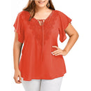Plegie Large Size Lace Patchwork Shirt Womens Tops and Blouses Short Sleeve Big Size Blusas Femininas Blusas Mujer De Moda 2022