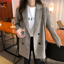 办公女士缺角翻领格子西装外套双排扣秋季夹克2021休闲口袋女士西服上衣