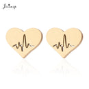 Jisensp Ecg Heartbeat Necklace Love Heart Necklaces Pendants for Women Gold Stainless Steel Jewelry Earrings Doctor Accessories