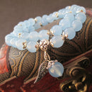 JoursNeige Blue Crystal Bracelets 8mm Round Bead Lucky Tibetan Silver Leaf Pendant Bracelet for Women Crystal Multilayer Jewelry