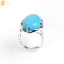 CSJA New Women Finger Rings Oval Natural Stone Cabochon Tiger Eye Opal Unakite Pink Quartz Lapis Lazuli Chakra Wedding Ring E583