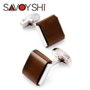SAVOYSHI 男士衬衫袖扣 高品质方形棕色石袖扣 品牌珠宝 特别礼物 免费刻字姓名