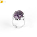 CSJA New Women Finger Rings Oval Natural Stone Cabochon Tiger Eye Opal Unakite Pink Quartz Lapis Lazuli Chakra Wedding Ring E583