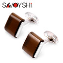 SAVOYSHI 男士衬衫袖扣 高品质方形棕色石袖扣 品牌珠宝 特别礼物 免费刻字姓名