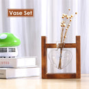 Glass and Wood Vase Planter Terrarium Table Desktop Hydroponics Plant Bonsai Flower Pot Hanging Pots with Wooden Tray Home Decor