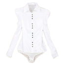 New Fashion Elegant Long sleeve Cotton OL Body Shirt Office Ladies Bodysuit Button Design Dark Blue White Red S-3XL Plus Size