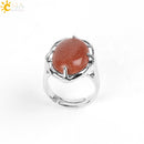 CSJA New Women Finger Rings Oval Natural Stone Cabochon Tiger Eye Opal Unakite Pink Quartz Lapis Lazuli Chakra Wedding Ring E583