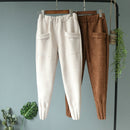 Casual Autumn Winter Women Pants Korean Elastic High Waist Pockets Suede Harem Pants Trousers Women Pantalon Femme