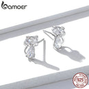 bamoer Cat Silver Stud Earrings Sterling Silver 925 Clear CZ Cute Animal Ohrringe Hypoallergenic Female Gift  Brincos BSE206