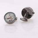 Hot Sale Men Immovable Watch Cufflinks Round Stainless Steel Steampunk Gear Watch Movement Cuff links With Glass Suits Wedding