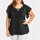 Plegie Large Size Lace Patchwork Shirt Womens Tops and Blouses Short Sleeve Big Size Blusas Femininas Blusas Mujer De Moda 2022