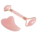 Natural Rose Quartz Facial Roller Massage Guasha Tool Set Face Beauty Slimming Anti Wrinkle  Cellulite Massage Set With Gift Box