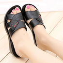 GKTINOO Women Slippers Shoes Genuine Leather Casual Slides Women Summer Shoes Retro Solid Mother Shoes Wedges Flip Flops