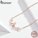 BAMOER 925 Sterling Silver Butterfly and Flower Necklace Enamel Floral Short Choker Necklace Silver Korean Style Jewelry BSN053