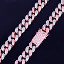 Bubble Letter 20mm Heavy Rose Color Zircon Miami Cuban Link Chain for Men Necklace Choker Hip Hop Jewelry Free Shipping Items