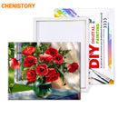 CHENISTORY 无框红色花朵数字油画 DIY 手绘油画 丙烯颜料 帆布家居装饰画 40x50